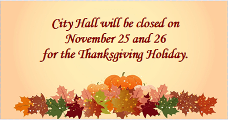 City Hall Closed for Thanksgiving